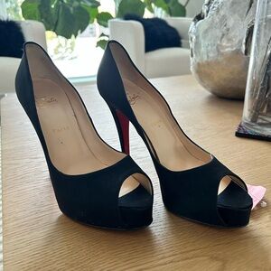 Christian Louboutin Black Peep Toe Stilettos authentic satin authentic